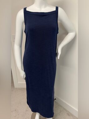Joie Navy Blue Modal Blend Tank Midi Dress XL Side Slit Sleeveless